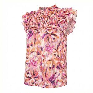 CeCe Printed Ruffled Smocked Top Women’s